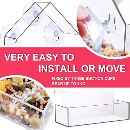 Acrylic Bird Feeder Clear Window outside Hanging Bird Feeder House with Suction Cup for Garden Outdoor Backyard Wildlife Birding