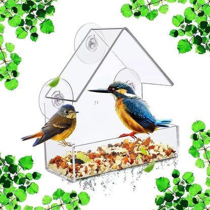 Acrylic Bird Feeder Clear Window outside Hanging Bird Feeder House with Suction Cup for Garden Outdoor Backyard Wildlife Birding