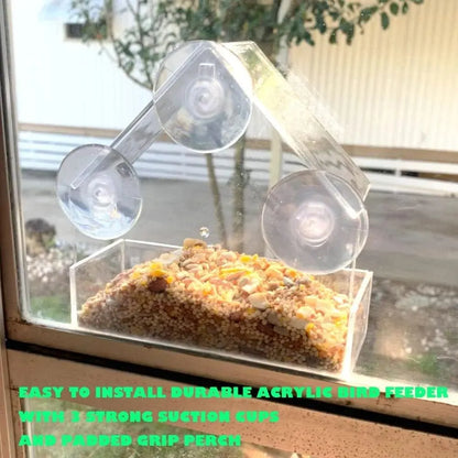 Acrylic Bird Feeder Clear Window outside Hanging Bird Feeder House with Suction Cup for Garden Outdoor Backyard Wildlife Birding