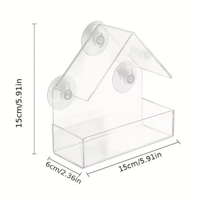 Acrylic Bird Feeder Clear Window outside Hanging Bird Feeder House with Suction Cup for Garden Outdoor Backyard Wildlife Birding