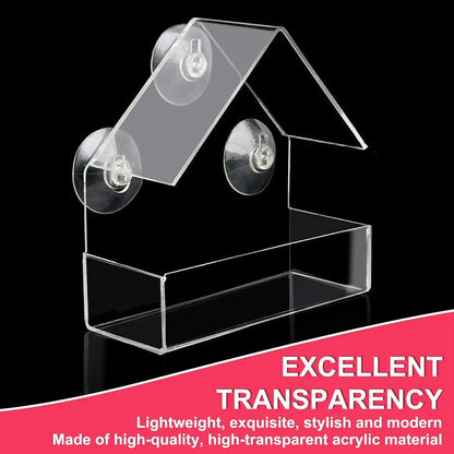 Acrylic Bird Feeder Clear Window outside Hanging Bird Feeder House with Suction Cup for Garden Outdoor Backyard Wildlife Birding